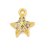 Starfish Rack Plating Brass Micro Pave Clear Cubic Zirconia Charms, Long-Lasting Plated, Cadmium Free & Lead Free, Real 18K Gold Plated, 10.5x8.5x2mm, Hole: 1.2mm(KK-P277-12G)