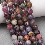 Natural Plum Blossom Tourmaline Beads Strands, Round, Faceted Beads, 8mm, Hole: 1mm, about 47pcs/strand, 15.04''(38.2cm)(G-D110-A01-01)