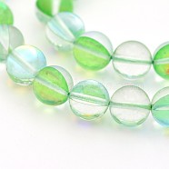 Round Synthetic Moonstone Beads Strands, Holographic Beads, Dyed, Light Green, 8mm, Hole: 1mm, about 45~47pcs/strand, 14~15 inch(G-M210-8mm-03)