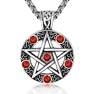 Star Stainless Steel Rhinestone Pendant Necklaces for Men, Siam, 23.62 inch(60cm)(PW-WG30879-03)