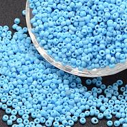 6/0 Glass Seed Beads, Grade A, Round, Opaque Colours, Deep Sky Blue, 3.6~4.0mm, Hole: 1.2mm, about 5000pcs/pound(SEED-J014-F6-43)