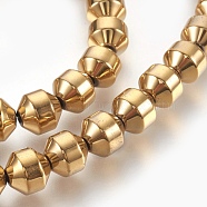 Electroplated Non-magnetic Synthetic Hematite Bead Strand, Round, Faceted, Golden Plated, 8x8mm, Hole: 1.2mm, about 48pcs/strand, 15.94 inch(40.5cm)(G-E498-12B-01)