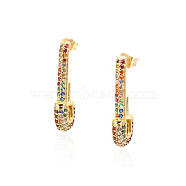 SHEGRACE Brass Micro Pave Grade AAA Cubic Zirconia Stud Earrings, Colorful, Real 18K Gold Plated, 25.5x10mm(JE023A-X)
