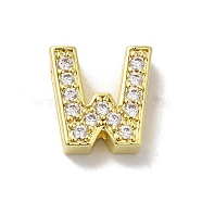 Brass Micro Pave Cubic Zirconia Beads, Lead Free & Cadmium Free, Long-Lasting Plated, Real 18K Gold Plated, Letter W, 12x12x4.5mm, Hole: 8.5x2mm(KK-H487-25G-23)