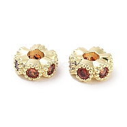 Brass Micro Pave Cubic Zirconia Beads, Flat Round, Real 18K Gold Plated, Chocolate, 6x3mm, Hole: 2mm(KK-C051-32G-01)