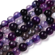 Natural Striped Agate/Banded Agate Bead Strands, Dyed, Round, Purple, 4mm, Hole: 1mm, about 96pcs/strand, 14.56 inch(G-T046-4mm-B01)
