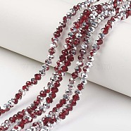 Electroplate Transparent Glass Beads Strands, Half Silver Plated, Faceted, Rondelle, Dark Red, 3x2mm, Hole: 0.8mm, about 150~155pcs/strand, 15~16 inch(38~40cm)(EGLA-A034-T2mm-M02)