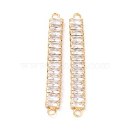 Brass Clear Cubic Zirconia Links Connectors, Long-Lasting Plated, Rectangle, Real 18K Gold Plated, 56x7x3mm, Hole: 2.5mm(ZIRC-G170-24G)