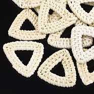 Handmade Reed Cane/Rattan Woven Linking Rings, For Making Straw Earrings and Necklaces,  Triangle, Lemon Chiffon, 40~43x40~45x5mm, Inner Measure: 11~21x11~21mm(WOVE-T005-15B)
