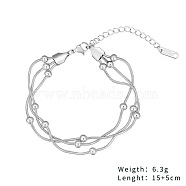 Stainless Steel Multi-strand Bracelets Round Snake Chain Bracelets for Women Men, Stainless Steel Color(FH6045-1)