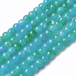 Spray Painted Glass Beads Strands, Round, Medium Sea Green, 4~4.5mm, Hole: 0.7mm, about 217pcs/strand, 31.4 inch(80cm)(GLAA-A038-A-46)