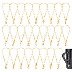 Letter A~Z Alloy Rhinestone Cup Pendant Decorations, with Alloy Lobster Claw Clasp and Brass Twisted Chain, Golden, 180mm, 26 style, 1pc/style, 26pcs/set(HJEW-AB00386)