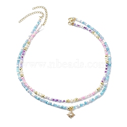 2Pcs 2 Style Glass Seed Beaded Necklaces Set, Clear Cubic Zirconia Sun Charm Stackable Necklaces, Mixed Color, 14.76~16.34 inch(37.5~41.5cm), 1Pc/style(NJEW-JN04356)
