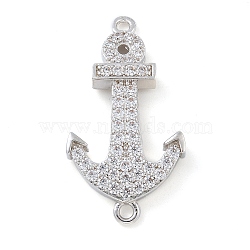 Rack Plating Brass Micro Pave Clear Cubic Zirconia Anchor Connector Charms, Long-Lasting Plated, Lead Free & Cadmium Free, Platinum, 34.5x18x4.5mm, Hole: 1.8mm(KK-A234-052P)