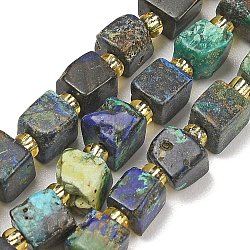 Natural Azurite Beads Strands, Cube, with Seed Beads, 5~6.5x5~6.5x5~6.5mm, Hole: 0.8~1mm, about 46~50pcs/strand, 15.04~15.43''(38.2~39.2cm)(G-G053-B20-02)