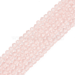 Glass Beads Strands, Faceted Abacus, Rondelle, Pink, 2.9~3.3x2mm, Hole: 0.8mm, about 135~140pcs/strand, 32~34cm(EGLA-A034-T2mm-D22)