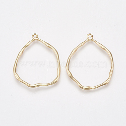 Brass Pendants, Nickel Free, Real 18K Gold Plated, Ring, 36~37x29x1.5mm, Hole: 1.8mm(KK-T038-525G)