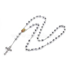 Alloy Pendant Necklaces, with Glass and 304 Stainless Steel Rolo Chains, Crucifix Cross, For Easter, Silver, 27.55 inch(70cm)(X-NJEW-JN02272-01)