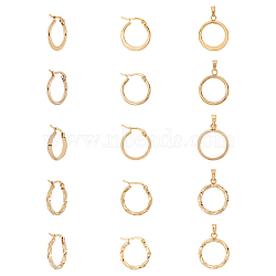 Unicraftale 304 Stainless Steel Jewelry Sets, Hoop Earrings and Pendants, Ring, Golden, Hoop Earrings: 20x19x3mm, Pin: 0.6x1mm, Pendant: 22.5x19x3mm, Hole: 6x3mm, 10sets/box(SJEW-UN0001-06G)