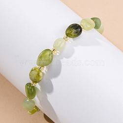 Natural Xiuyan Jade Beaded Bracelets for Women, Nuggets, with 201 Stainless Steel Findings, 7-1/2 inch(19.2cm)(G-P563-07P-09)