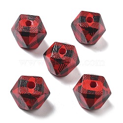 Printed Schima Wood Beads, Polygon, Red, 15.5x16mm, Hole: 3.5mm(WOOD-G023-19B)