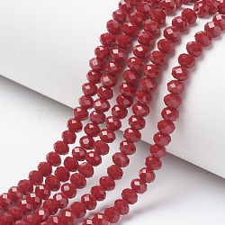 Opaque Solid Color Glass Beads Strands, Faceted, Rondelle, FireBrick, 10x8mm, Hole: 1mm, about 63~65pcs/strand, 49~50cm(EGLA-A034-P10mm-D02)