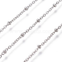 Tarnish Resistant 304 Stainless Steel Cable Chains, Satellite Chains, with Rondelle Beads, with Spool, Soldered, Stainless Steel Color, Link: 2x1.7x0.4mm, Beads: 2.2x1mm, about 82.02 Feet(25m)/roll(CHS-E018-07P)