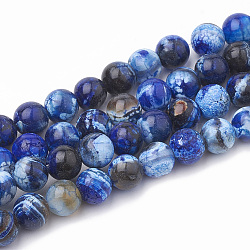 Dyed Natural Crackle Agate Beads Strands, Round, Blue, 8~8.5mm, Hole: 1mm, about 48pcs/strand, 15.1 inch(X-G-T100-03A)