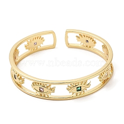 Colorful Cubic Zirconia Cuff Bangle, Real 18K Gold Plated Brass Hollow Bangle, Lead Free & Cadmium Free, Eye, Inner Diameter: 2-1/4x2-1/8 inch(5.6x5.5cm)(BJEW-D058-03B-G-02)