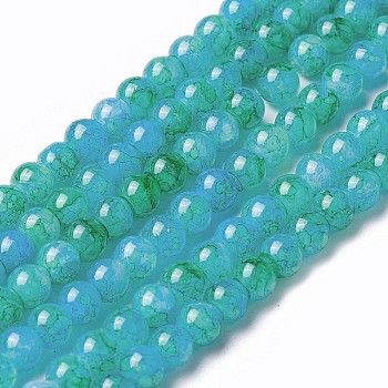 Spray Painted Glass Beads Strands, Round, Medium Sea Green, 4~4.5mm, Hole: 0.7mm, about 217pcs/strand, 31.4 inch(80cm)