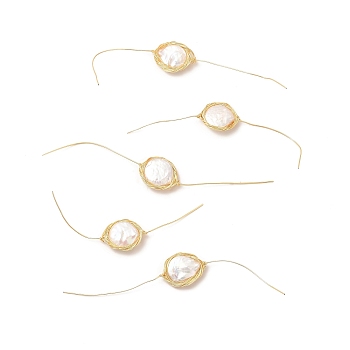 Brass Pearl Beads Findings, Wire Wrapped, Flat Round, Real 14K Gold Plated, 90~116mm