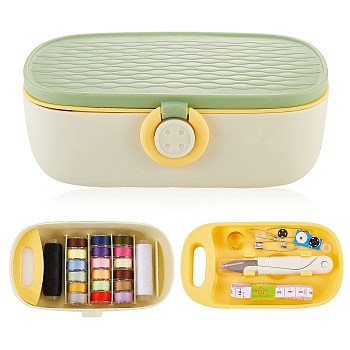 Portable PVC Convenient Needle & Thread & Scissor Storage Box, Household Multifunctional Sewing Tools Set, Light Green, 152.6x83x52.5mm