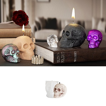 Halloween Theme Candle Silicone Molds,  For Decoration Silicone, Skull, White, 39x56mm, 45mm high