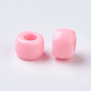 European Resin Large Hole Beads, Barrel, Pink, 8x5~6mm, Hole: 4mm, about 2020pcs/500g