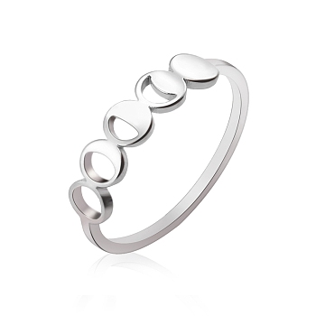 Stainless Steel Finger Ring, Hollow Moon Phase, Stainless Steel Color, US Size 10(19.8mm)