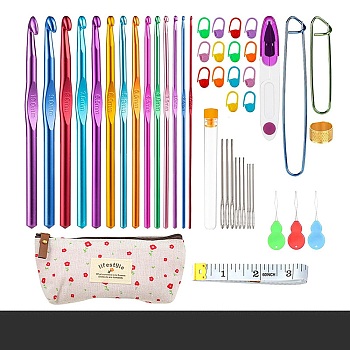 DIY Hand Knitting Craft Art Tools Kit for Beginners, with Storage Case, Crochet Needles Set, Knitting Needles, Needles Stitch Marker, Scissor, Snow, 18.5x8.5x5cm