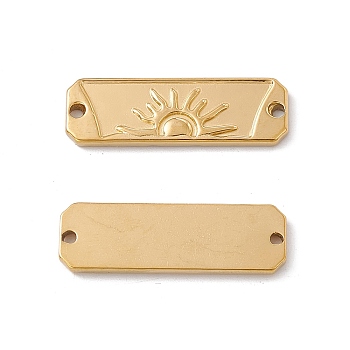 Ion Plating(IP) 304 Stainless Steel Connector Charms, Rectangle Links with Sun Pattern, Real 18K Gold Plated, 30x10x2mm, Hole: 1.5mm
