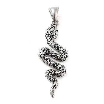 304 Stainless Steel Big Pendant Rhinestones Setting, Snake Charm, Antique Silver, 50x17.5x3mm, Hole: 4.7x9mm