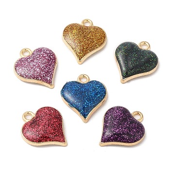 Alloy Enamel Pendants, with Glitter Powder, Heart Charm, Mixed Color, 19x16x4mm, Hole: 2mm