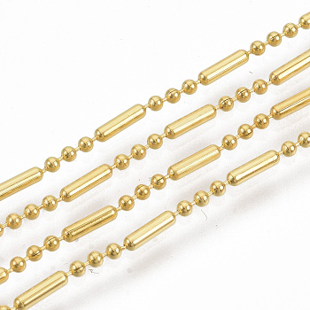 Brass Ball Chains, Ball & Bar Beaded Chains, Long-Lasting Plated, Soldered, with Spool, Cadmium Free & Nickel Free & Lead Free, Golden, 5.8x1.5mm and 1.5mm, about 32.8 Feet(10m)/roll