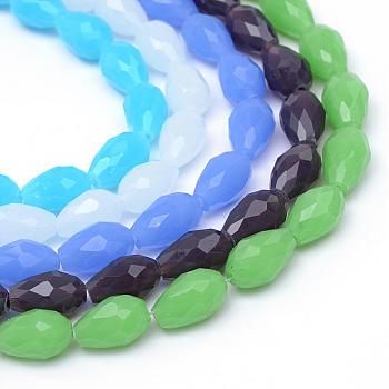 Teardrop Faceted Imitation Jade Glass Beads Strands, Mixed Color, 11~12x8mm, Hole: 1.5mm, about 60pcs/strand, 27 inch