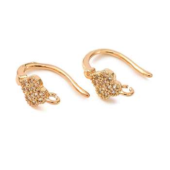 Brass Micro Pave Cubic Zirconia Earring Hooks, Ear Wire, Clover, with Loop, Real 18K Gold Plated, 12.5x6.5x9.5mm, Hole: 1.5mm, Pin: 1mm