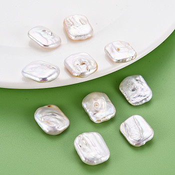 Natural Keshi Pearl Beads, Cultured Freshwater Pearl, No Hole/Undrilled, Rectangle, Seashell Color, 18~21x15~16x4~7mm