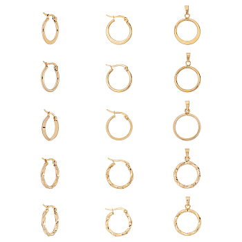 Unicraftale 304 Stainless Steel Jewelry Sets, Hoop Earrings and Pendants, Ring, Golden, Hoop Earrings: 20x19x3mm, Pin: 0.6x1mm, Pendant: 22.5x19x3mm, Hole: 6x3mm, 10sets/box