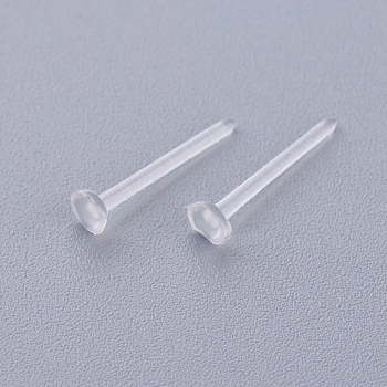 Plastic Stud Earring Findings, Flat Round, Clear, 12x3mm, Pin: 0.7mm, about 1000pcs/bag