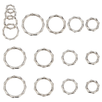 Elite 16Pcs 4 Styles Zinc Alloy Spring Gate Rings, Polygon Ring, Platinum, 29~49x6mm, Inner Diameter: 19~38mm, 4pcs/style