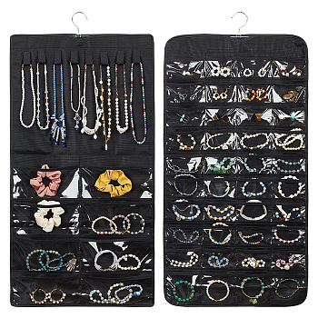 2Pcs 2 Styles Rectangle Foldable Non-woven Fabric Jewelry Roll, Wall-Mounted Jewelry Hanging Organizers for Pendants, Earrings, Rings, Bracelets Storage, Black, 86x43cm, 1pc/style