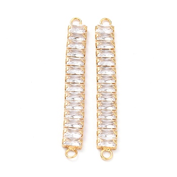 Brass Clear Cubic Zirconia Links Connectors, Long-Lasting Plated, Rectangle, Real 18K Gold Plated, 56x7x3mm, Hole: 2.5mm