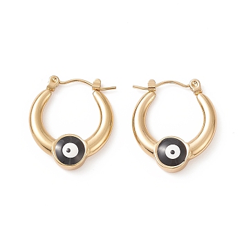 316 Stainless Steel Hoop Earrings, Enamel Evil Eye Earring for Women, Black, 22x20x5.2mm, Pin: 0.8mm