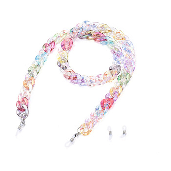 Eyeglasses Chains, Neck Strap for Eyeglasses, with Rainbow Transparent Acrylic Curb Chains, 304 Stainless Steel Lobster Claw Clasps and  Rubber Loop Ends, Colorful, 31.1 inch(79cm)